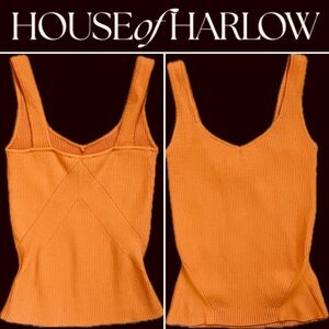 🧡NWT Orange Stretchy Flare Fitted Ribbed Tank House of Harlow 1960 XS Tangelo